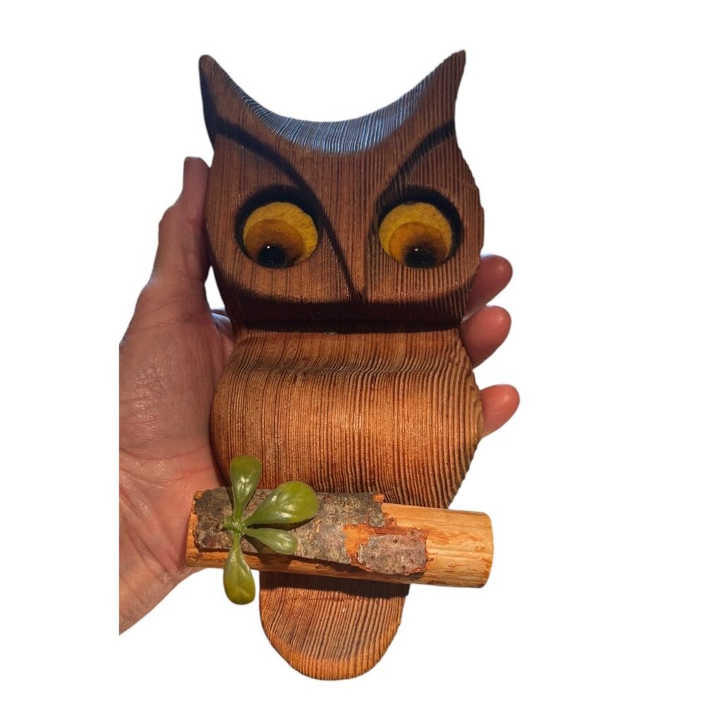 Pair of Vintage Wood Owls Perched on Branches Sand Blasted Finisg Wall Hangers - Picture 9 of 9